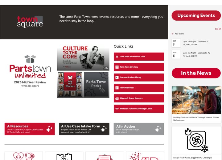 Town Square employee intranet home page